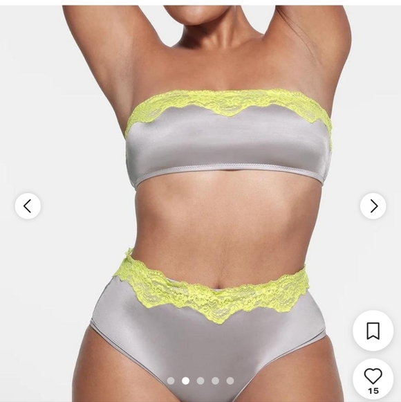 SKIMS Other - SKIMS Two-Piece Bikini Set in Light Gray with Neon Yellow Lace
